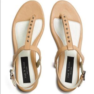 Rag & Bone Eli Nude Leather Studded Thong Sandals Tan Size 37